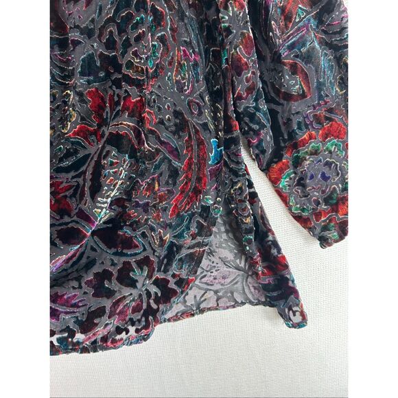 Chico’s Velvet Burnout Floral V-Neck Blouse Sheer Boho Fall Top Size 2 Large - Picture 10 of 11